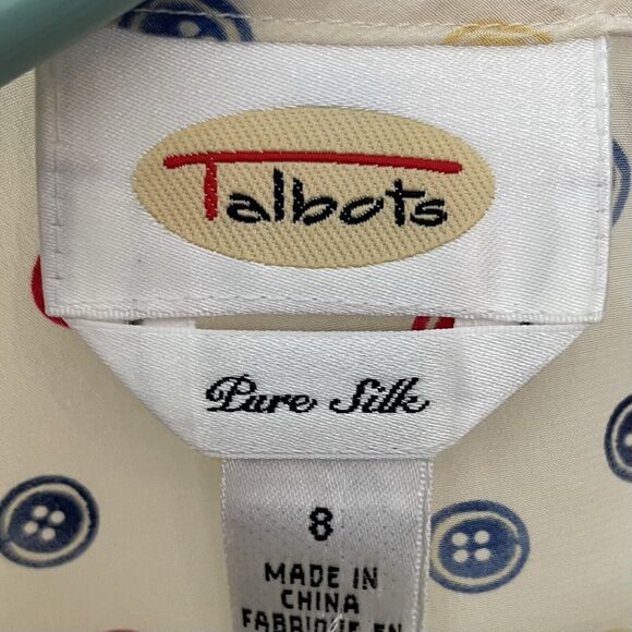 Talbots Pure Silk Button Print Novelty Shell Blouse Colorful Primary Unique - Picture 6 of 14